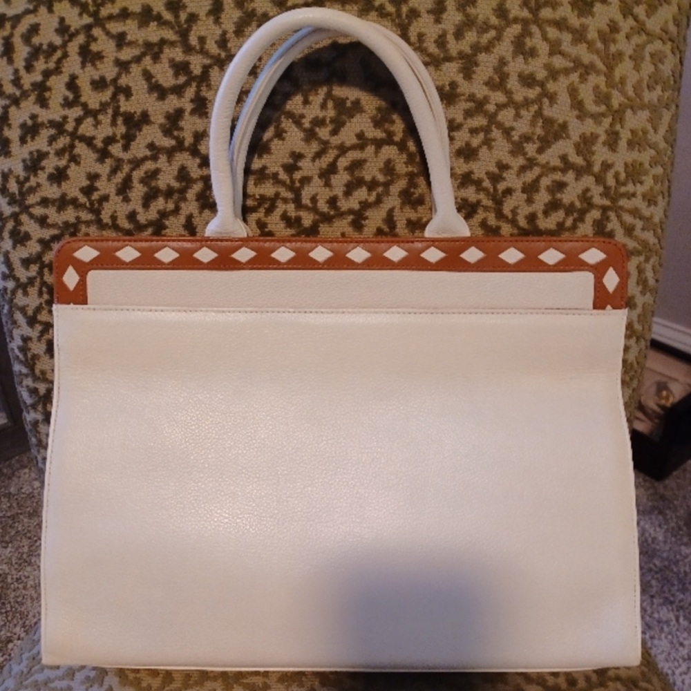 Rare Vintage Yves Saint Laurent White and Brown Tote
